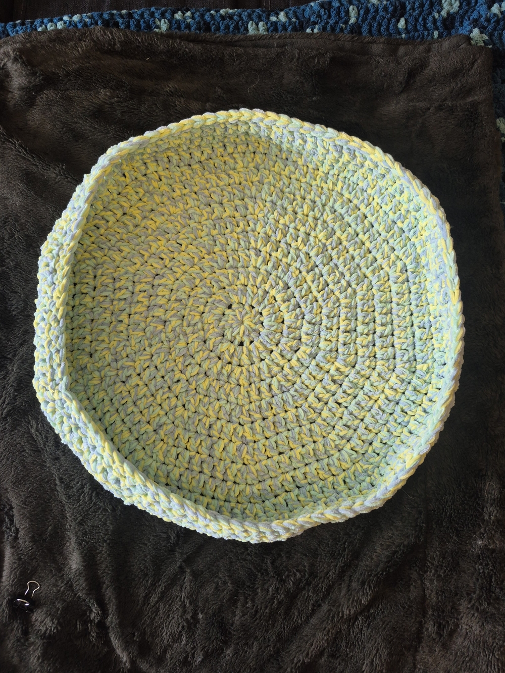 Handcrafted Light Yellow & Pale Green Crochet Pet Bed